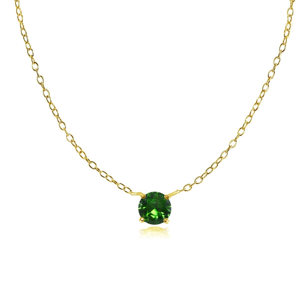 Yellow Gold Flashed Sterling Silver Small Dainty Round Simulated Emerald Choker Necklace
