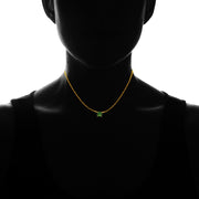 Yellow Gold Flashed Sterling Silver Small Dainty Round Simulated Emerald Choker Necklace