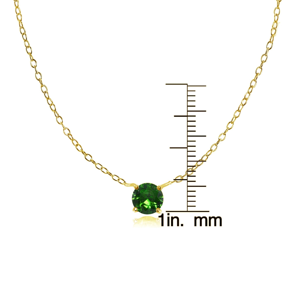 Yellow Gold Flashed Sterling Silver Small Dainty Round Simulated Emerald Choker Necklace-3