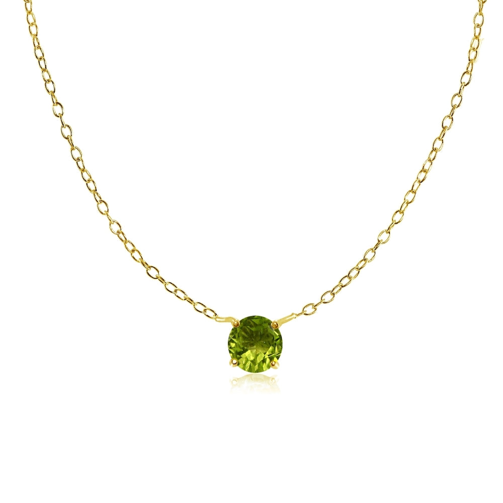 Yellow Gold Flashed Sterling Silver Small Dainty Round Peridot Choker Necklace