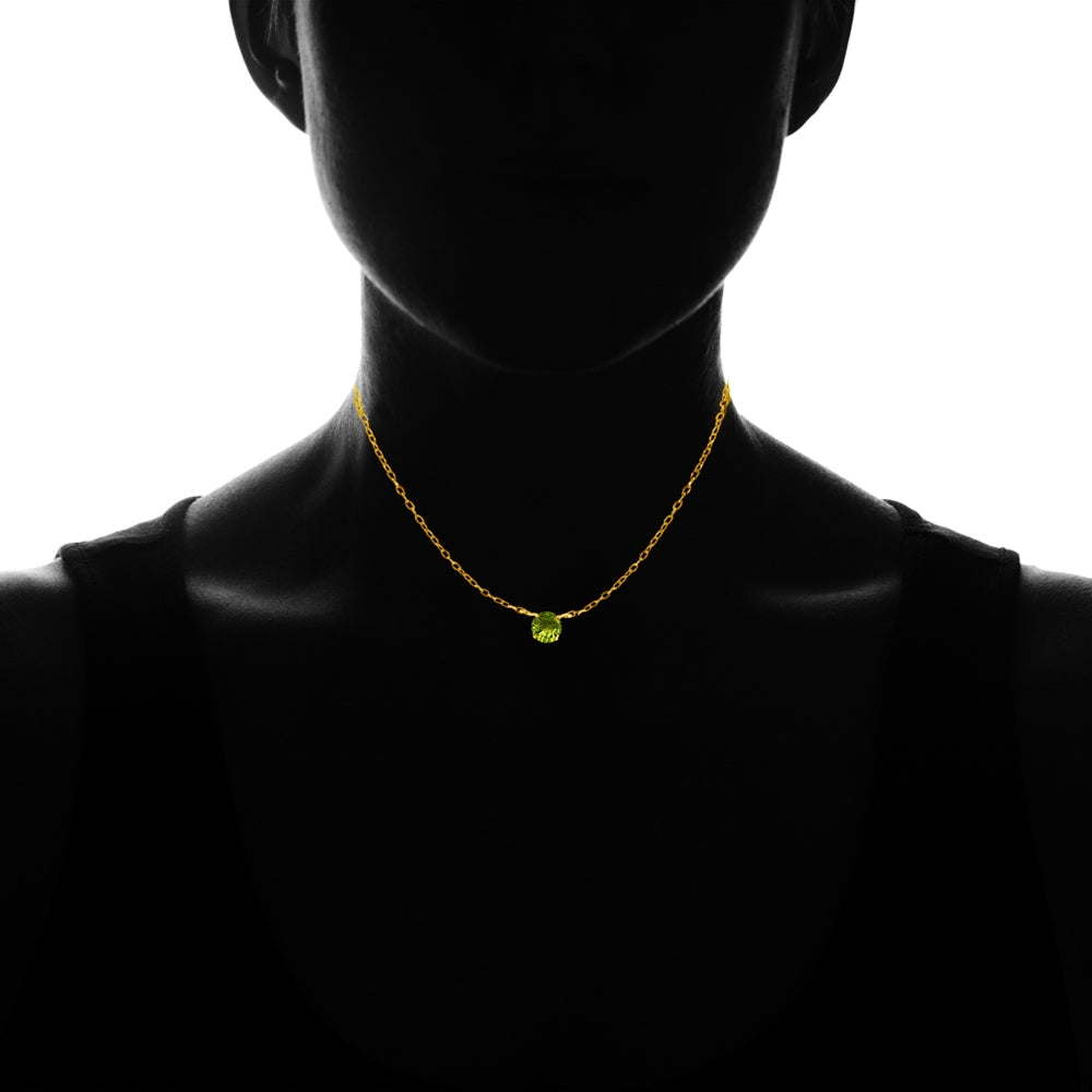 Yellow Gold Flashed Sterling Silver Small Dainty Round Peridot Choker Necklace-2