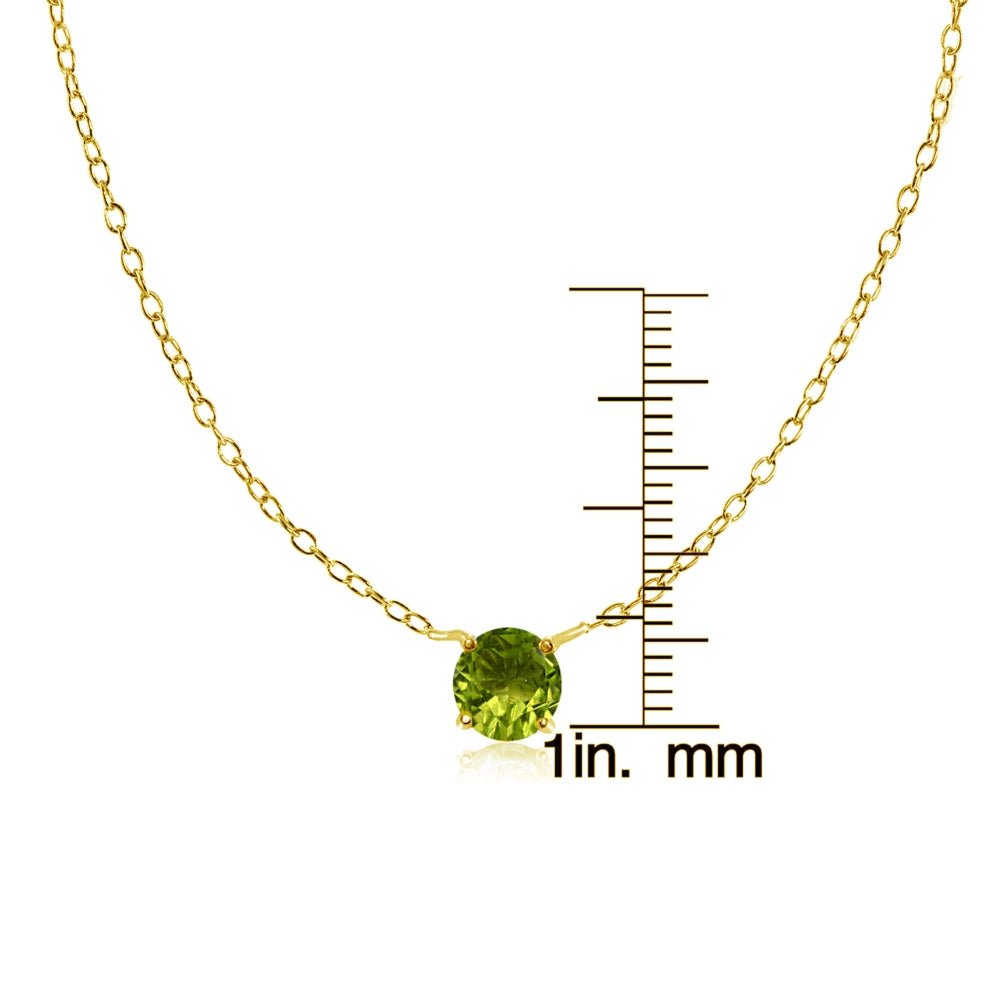 Yellow Gold Flashed Sterling Silver Small Dainty Round Peridot Choker Necklace-3