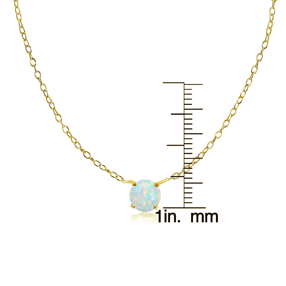 Yellow Gold Flashed Sterling Silver Small Dainty Round Created White Opal Choker Necklace-3