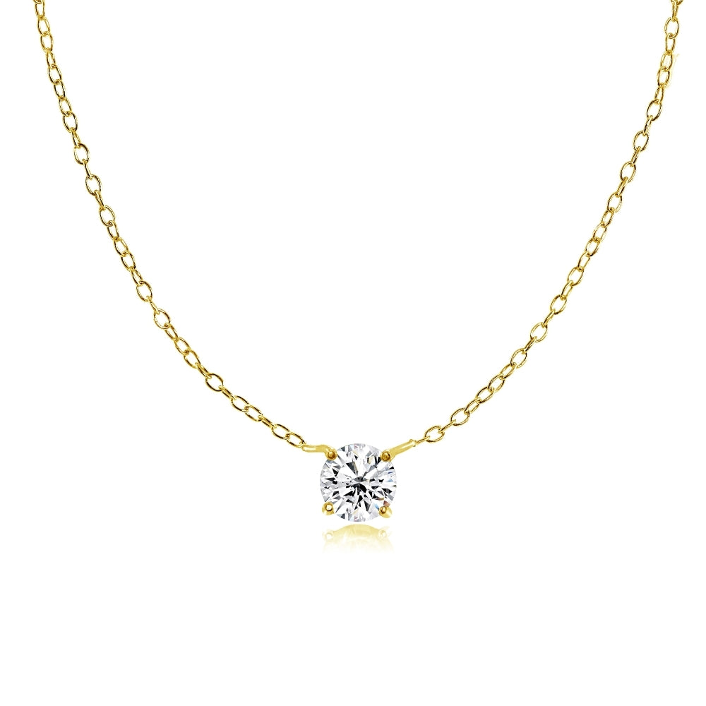 Yellow Gold Flashed Sterling Silver Small Dainty Round Cubic Zirconia Choker Necklace