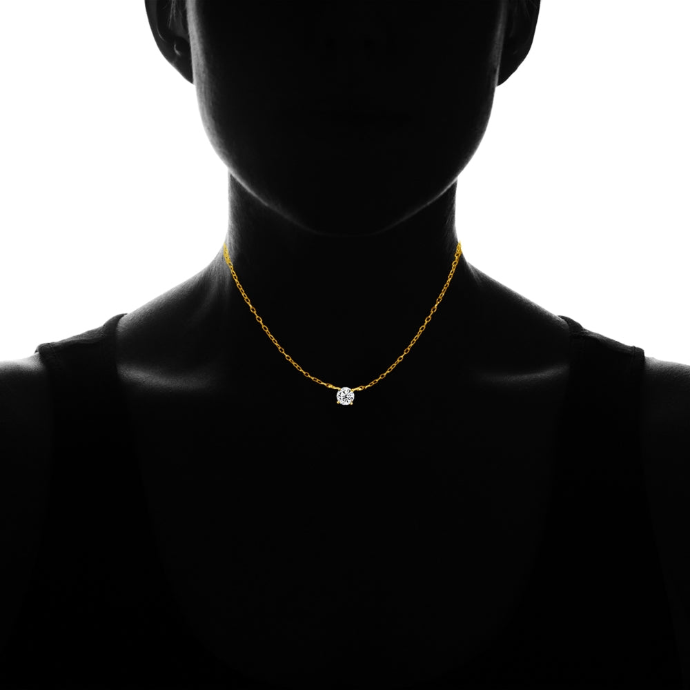 Yellow Gold Flashed Sterling Silver Small Dainty Round Cubic Zirconia Choker Necklace-2