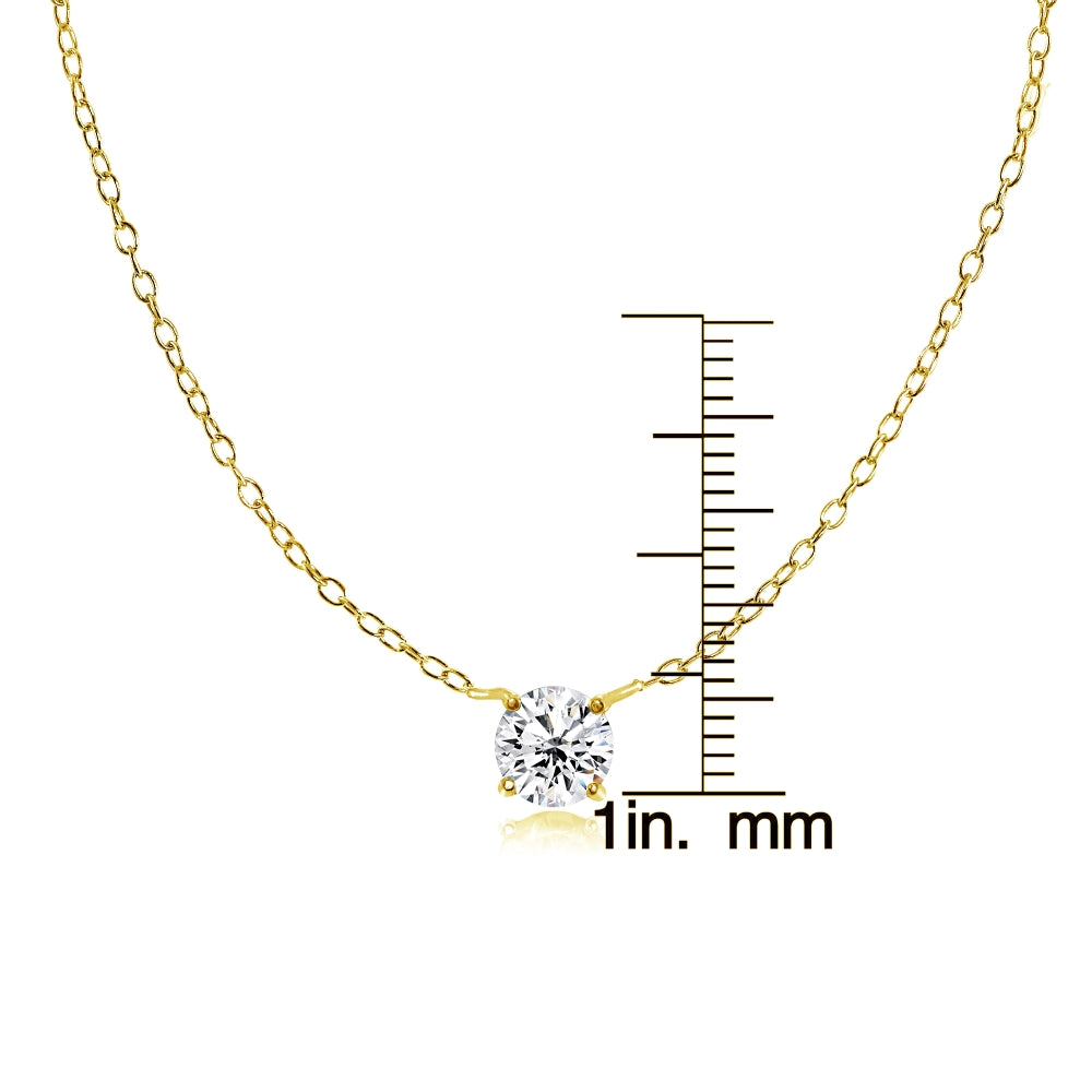 Yellow Gold Flashed Sterling Silver Small Dainty Round Cubic Zirconia Choker Necklace-4