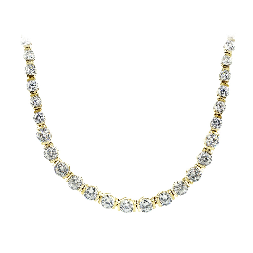 Yellow Gold Flashed Sterling Silver Cubic Zirconia Graduated Bar Tennis Necklace