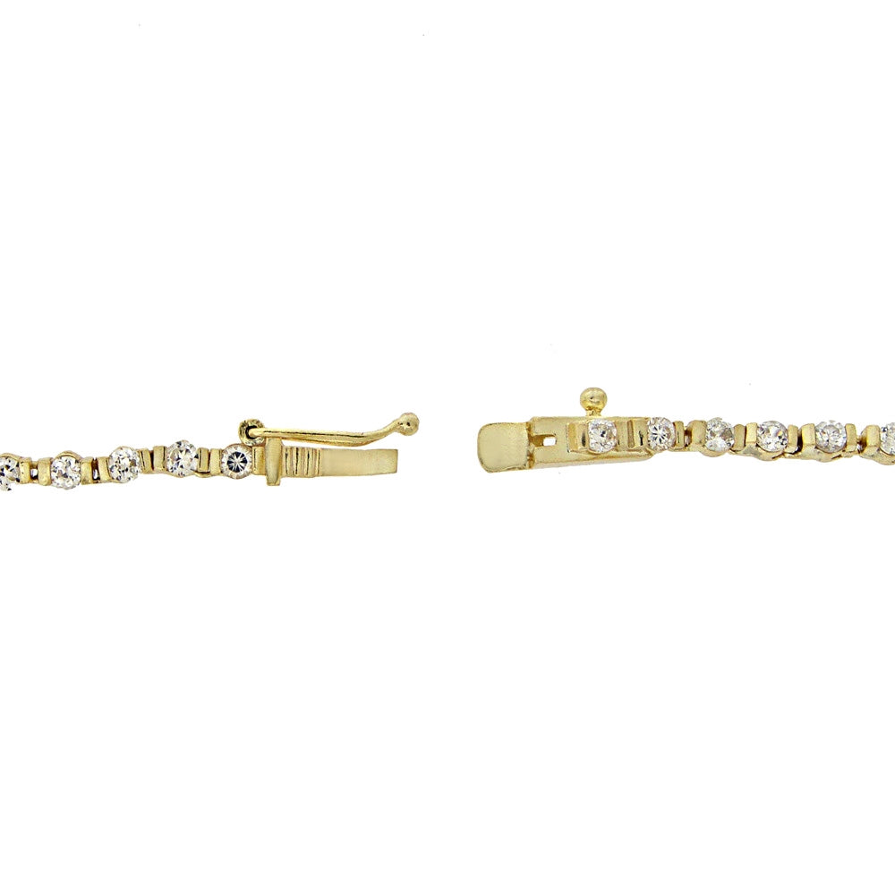 Yellow Gold Flashed Sterling Silver Cubic Zirconia Graduated Bar Tennis Necklace-2