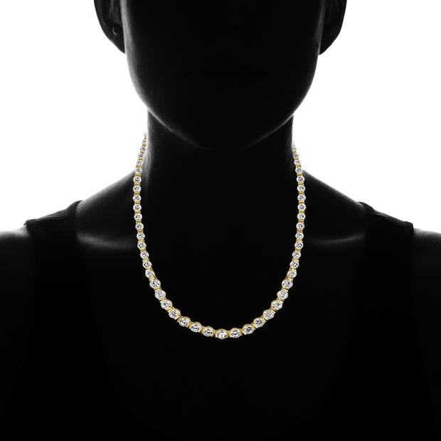 Yellow Gold Flashed Sterling Silver Cubic Zirconia Graduated Bar Tennis Necklace
