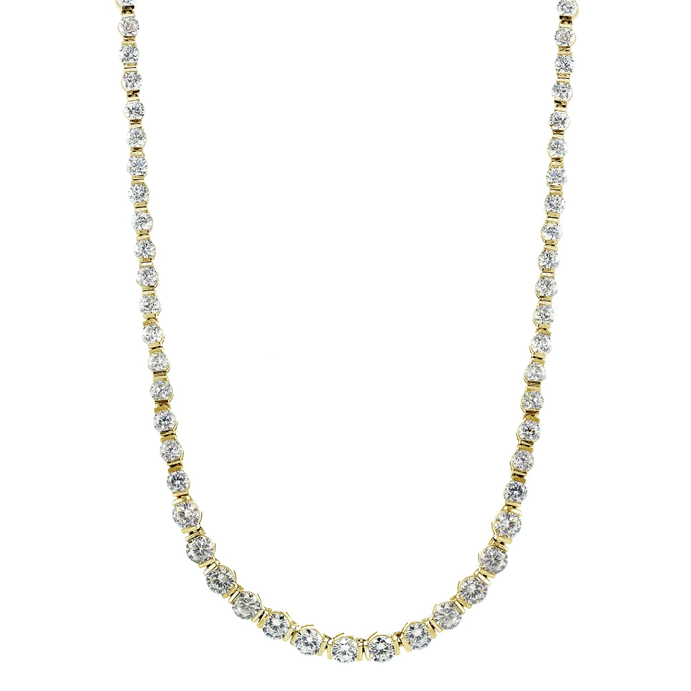 Yellow Gold Flashed Sterling Silver Cubic Zirconia Graduated Bar Tennis Necklace-5