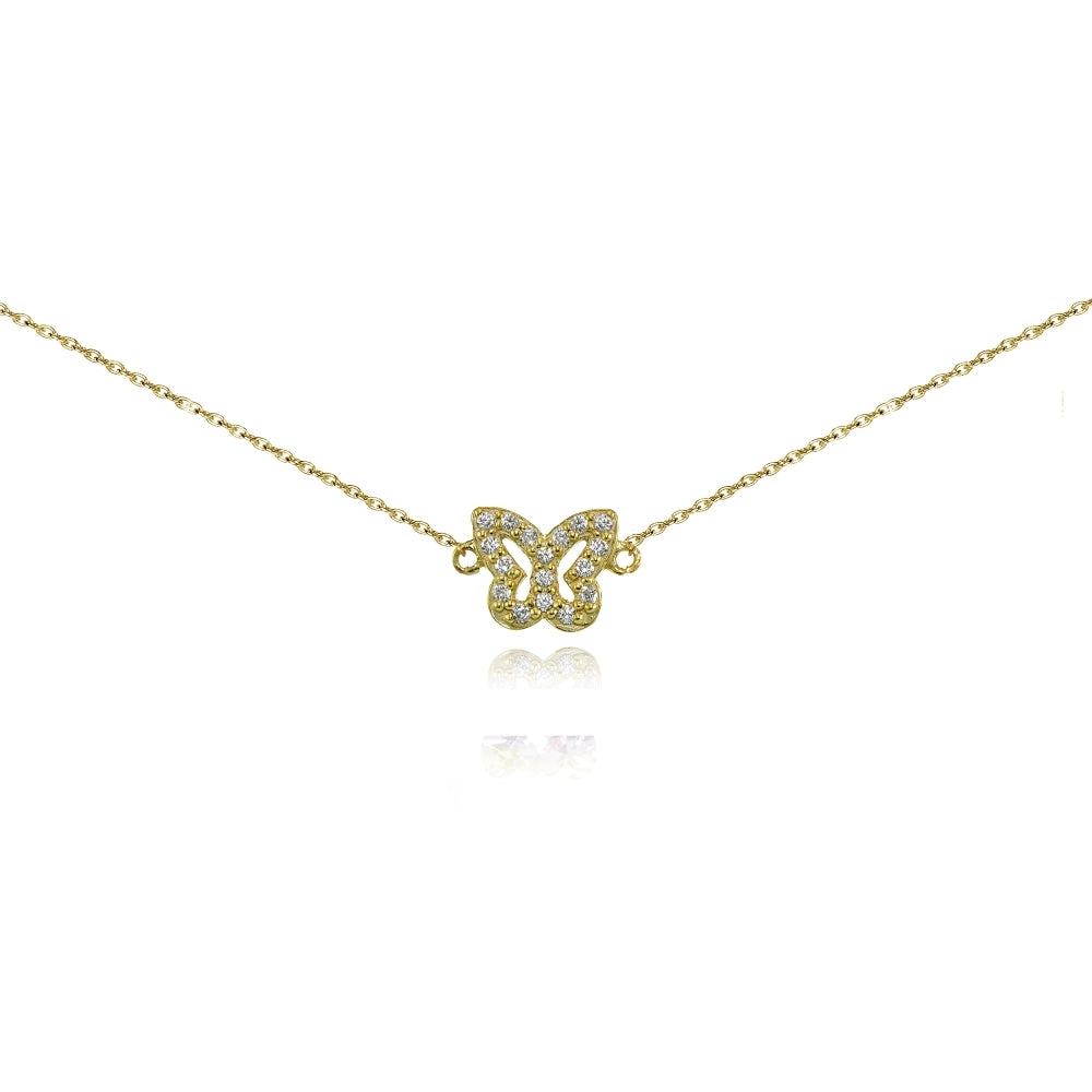 Yellow gold Flashed Sterling Silver Cubic Zirconia Butterfly Choker Necklace