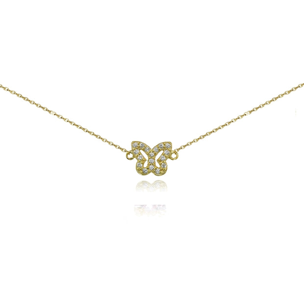 Yellow gold Flashed Sterling Silver Cubic Zirconia Butterfly Choker Necklace