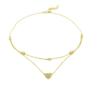 Yellow Gold Flashed Sterling Silver Cubic Zirconia Heart Layered Choker Necklace
