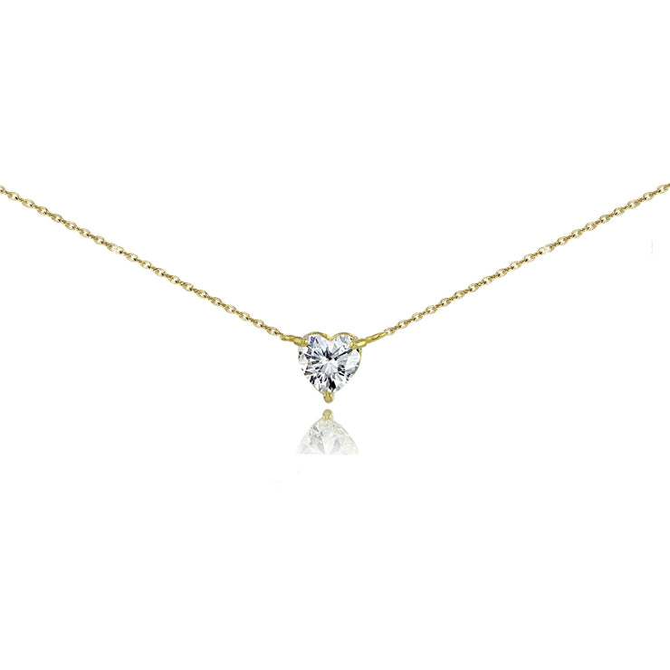 Yellow Gold Flashed Sterling Silver Cubic Zirconia 6mm Heart Solitaire Necklace