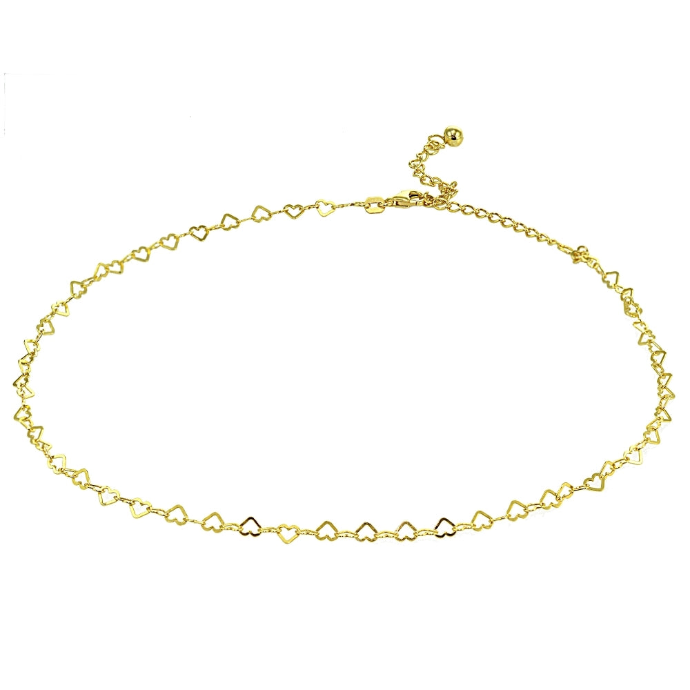 Yellow Gold Flashed Sterling Silver Open Heart Italian Chain Choker Necklace