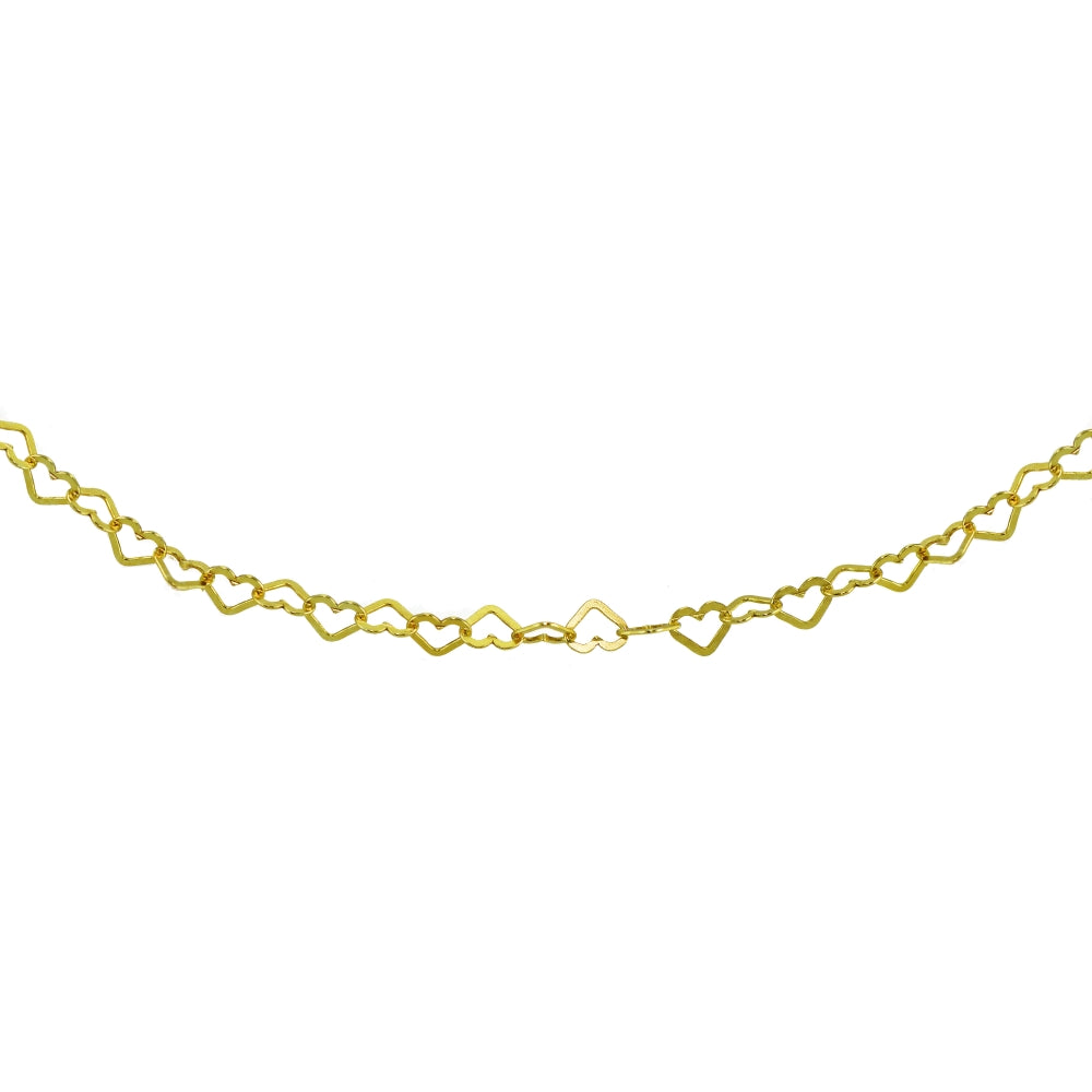 Yellow Gold Flashed Sterling Silver Open Heart Italian Chain Choker Necklace-3