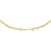 Yellow Gold Flashed Sterling Silver Open Heart Italian Chain Choker Necklace