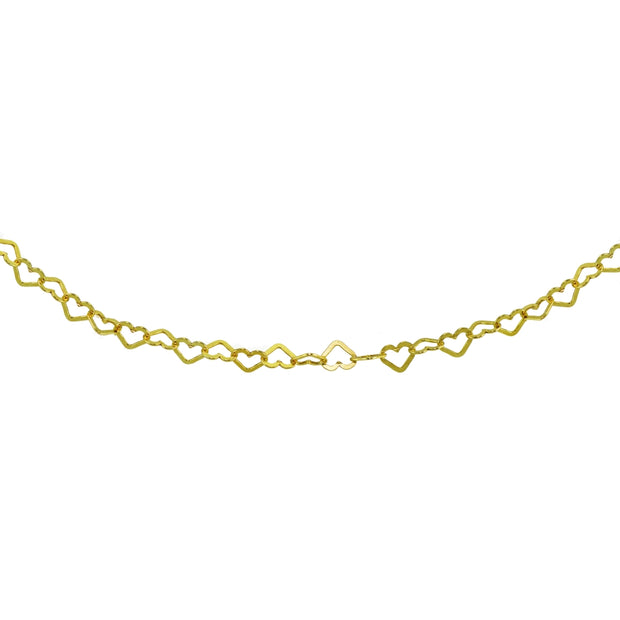 Yellow Gold Flashed Sterling Silver Open Heart Italian Chain Choker Necklace