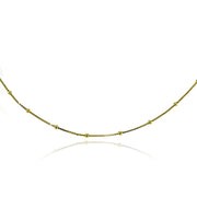 Yellow Gold Flashed Sterling Silver Italian Box Chain with Station Beads Dainty Choker Necklace