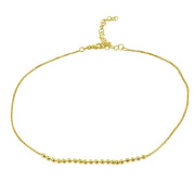 Yellow Gold Flashed Sterling Silver Polished Beads Italian Chain Choker Necklace