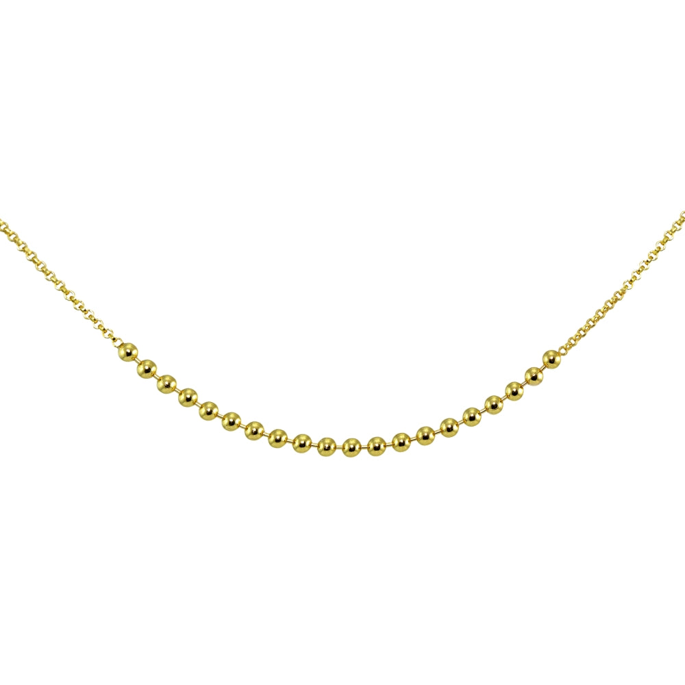 Yellow Gold Flashed Sterling Silver Polished Beads Italian Chain Choker Necklace-3