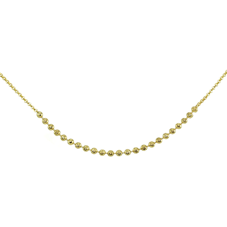 Yellow Gold Flashed Sterling Silver Faceted Beads Italian Chain Choker Necklace