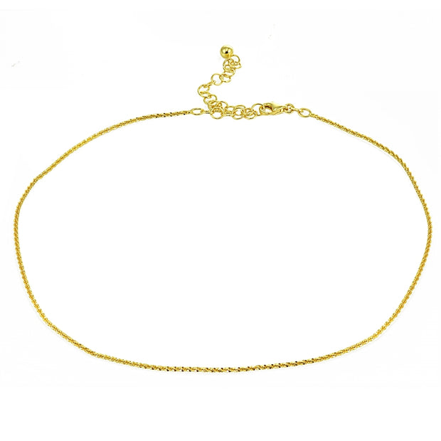 Yellow Gold Flashed Sterling Silver Mirror Twist Rope Italian Chain Dainty Choker Necklace