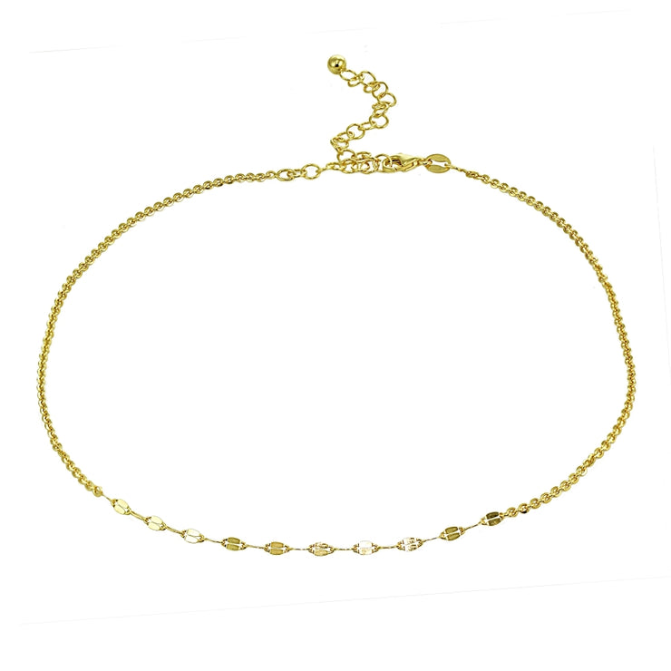 Yellow Gold Flashed Sterling Silver Cable with Fashion Link Italian Chain Choker Necklace