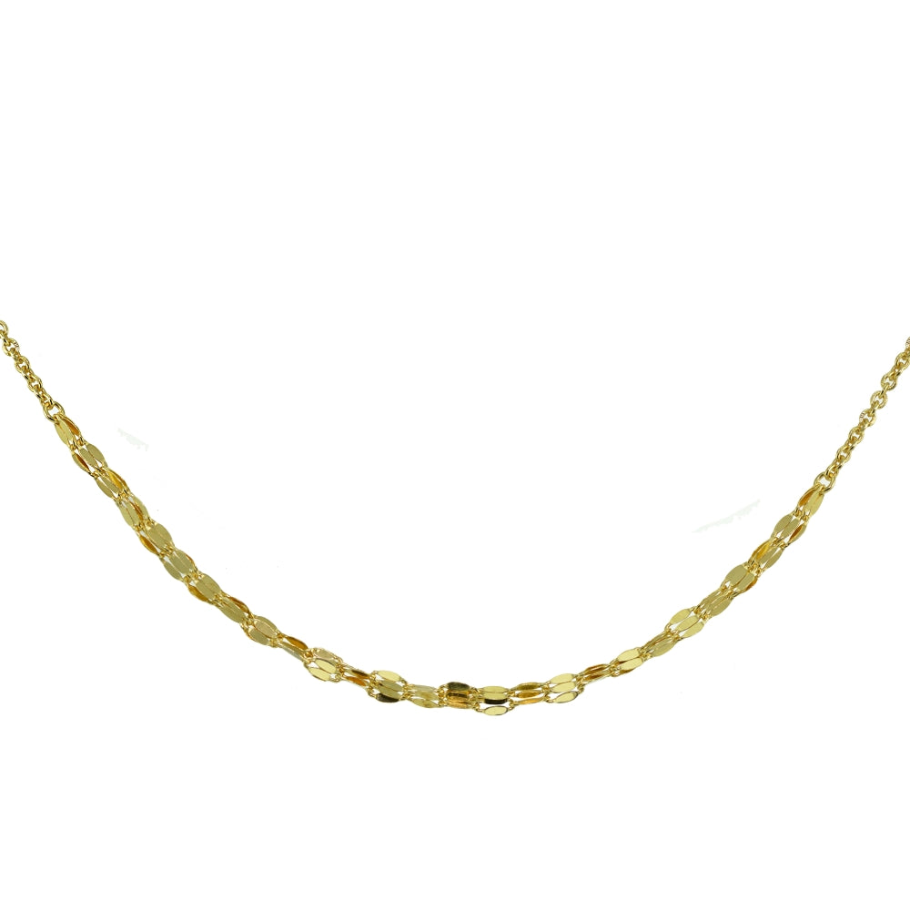 Yellow Gold Flashed Sterling Silver Cable with Fashion Link Italian Chain Triple Layered Choker Necklace-3