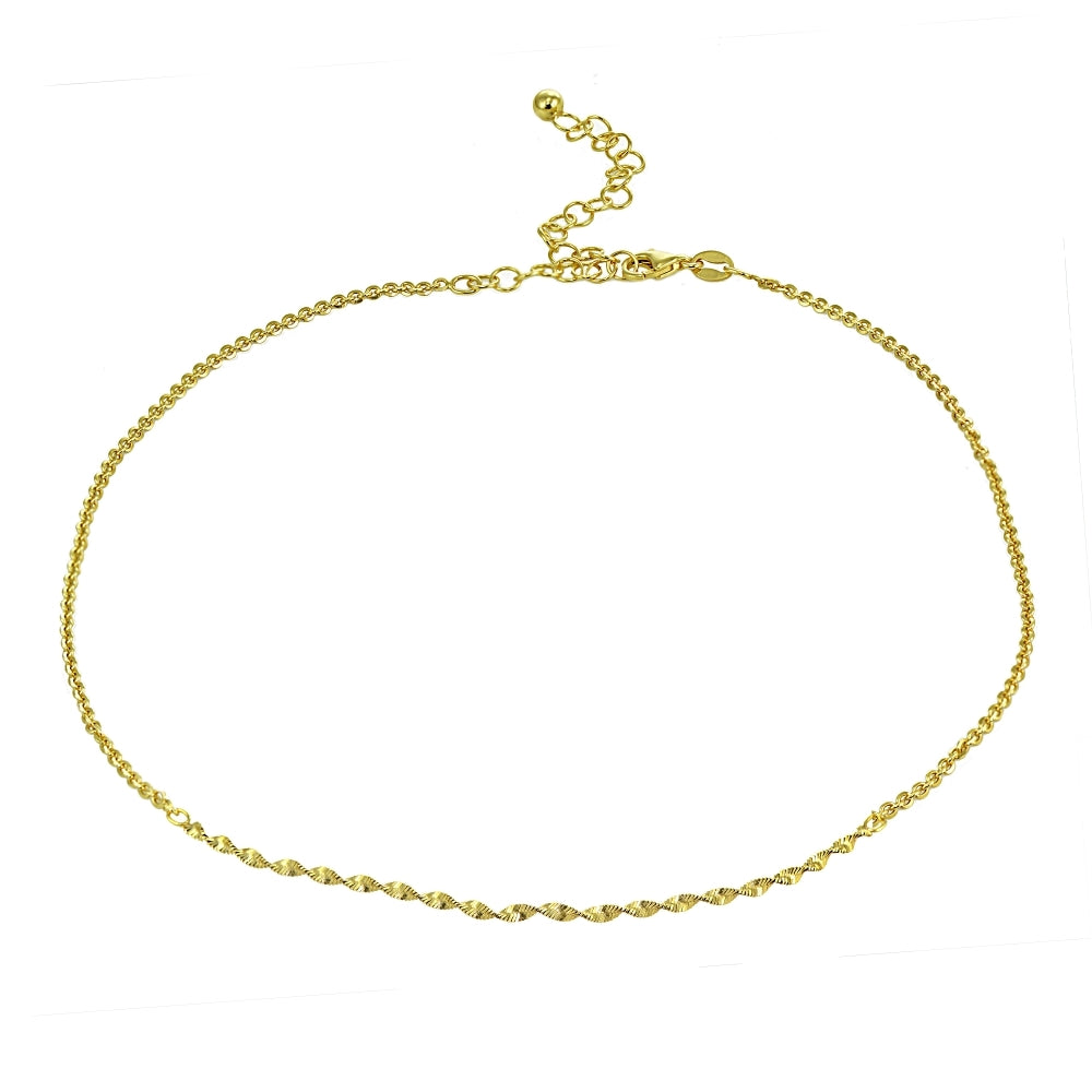 Yellow Gold Flashed Sterling Silver Twist Herringbone Italian Chain Choker Necklace