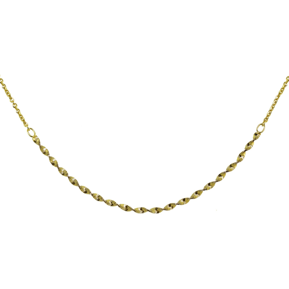 Yellow Gold Flashed Sterling Silver Twist Herringbone Italian Chain Choker Necklace-3