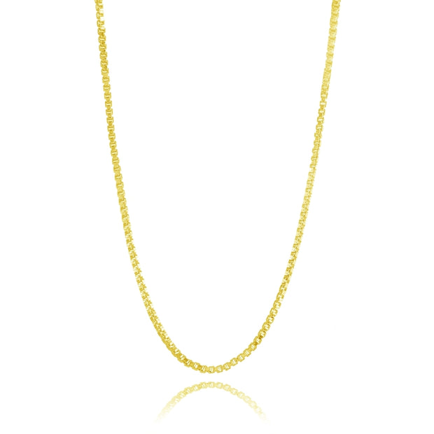 Yellow Gold Flashed Sterling Silver 1mm Box Chain Dainty Necklace, 16 Inches