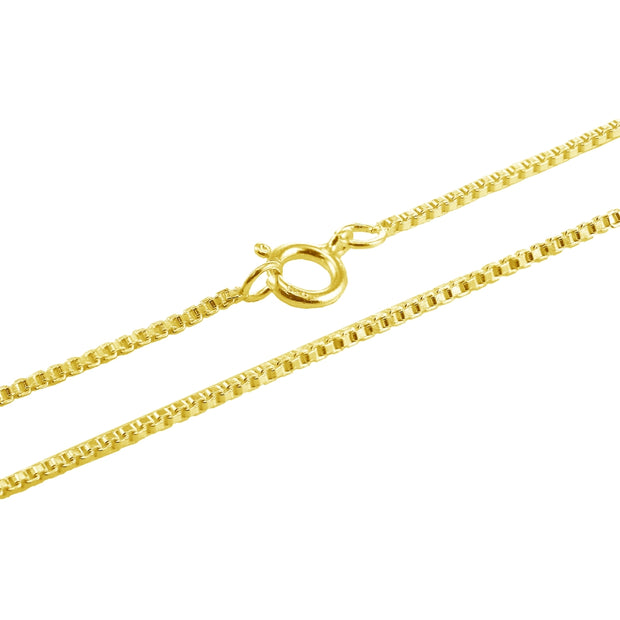 Yellow Gold Flashed Sterling Silver 1mm Box Chain Dainty Necklace, 20 Inches