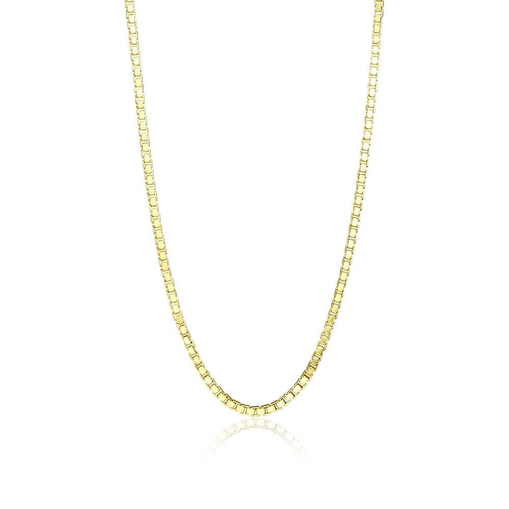Yellow Gold Flashed Sterling Silver 1.3mm Box Chain Dainty Necklace, 18 Inches