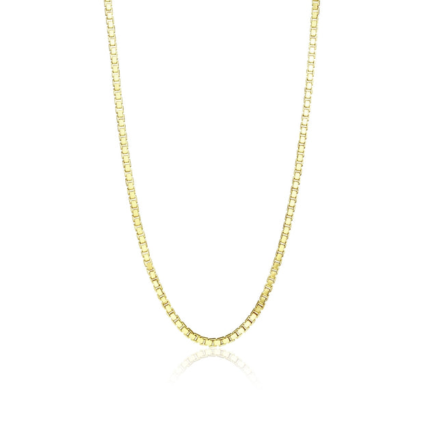 Yellow Gold Flashed Sterling Silver 1.3mm Box Chain Dainty Necklace, 18 Inches