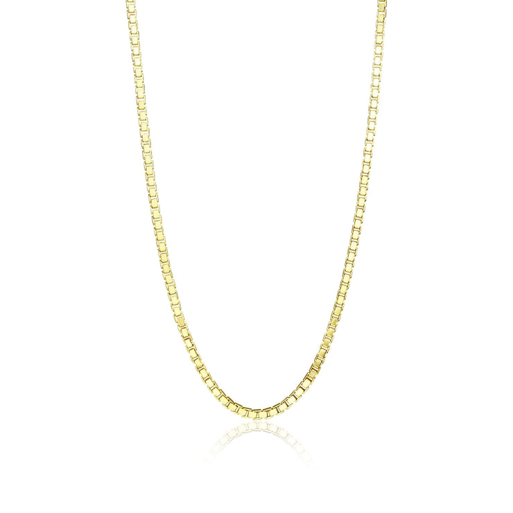 Yellow Gold Flashed Sterling Silver 1.3mm Box Chain Dainty Necklace, 20 Inches