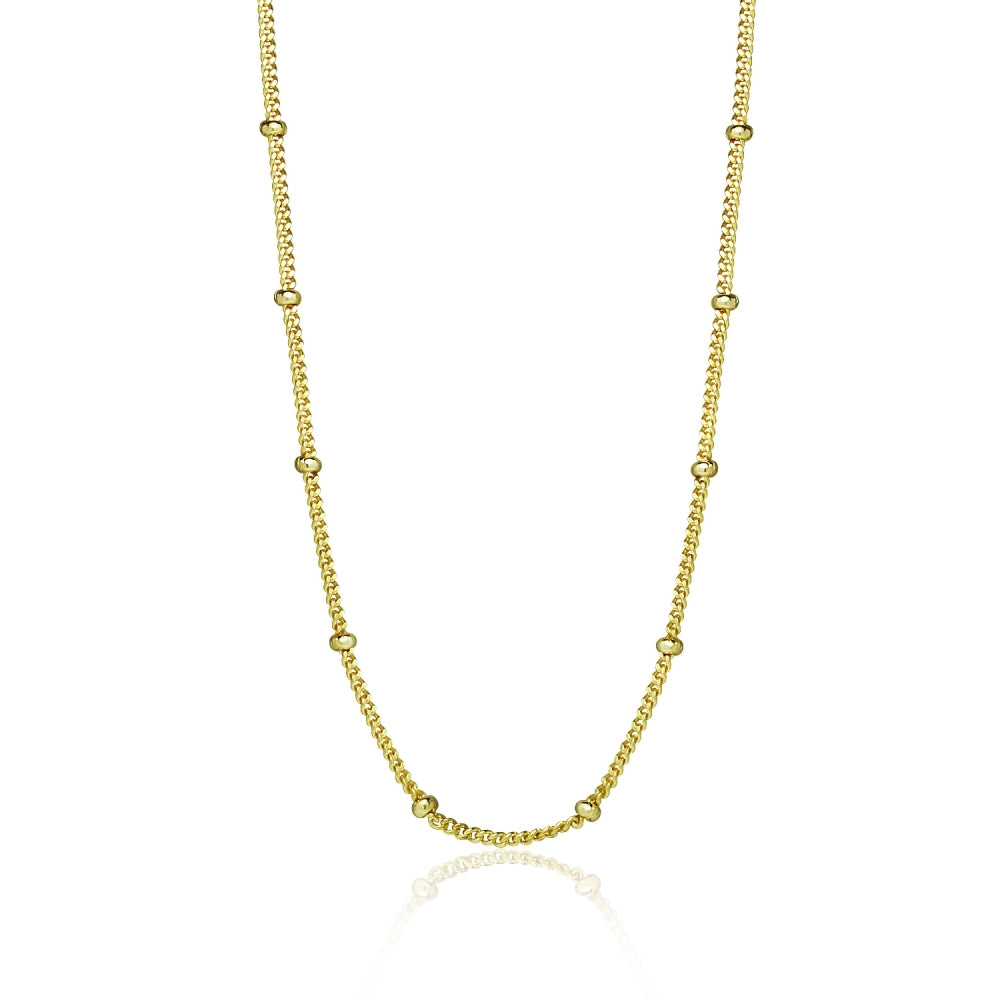 Yellow Gold Flashed Sterling Silver 2mm Bead Station Cable Chain Necklace, 16 Inches