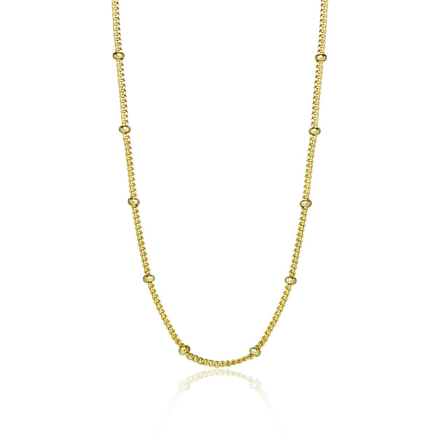 Yellow Gold Flashed Sterling Silver 2mm Bead Station Cable Chain Necklace, 18 Inches