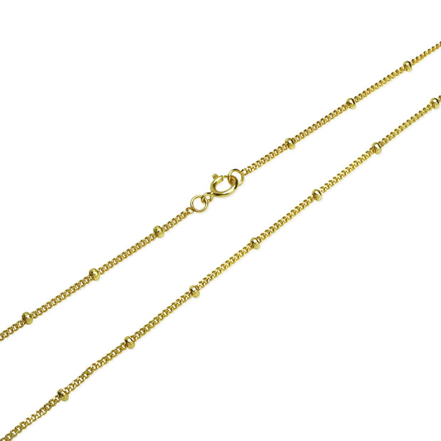 Yellow Gold Flashed Sterling Silver 2mm Bead Station Cable Chain Necklace, 20 Inches