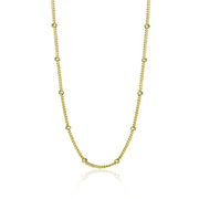 Yellow Gold Flashed Sterling Silver 2mm Bead Station Cable Chain Necklace, 30 Inches