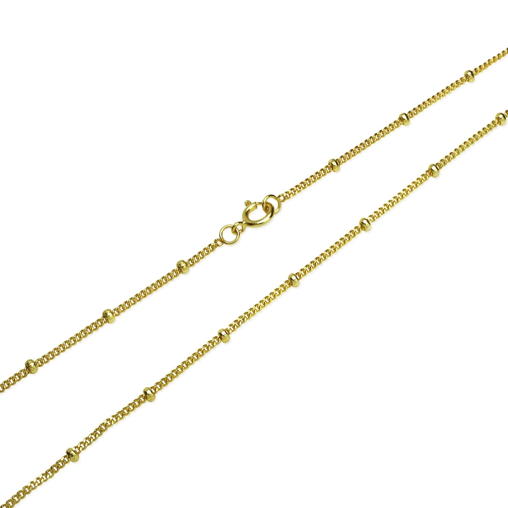 Yellow Gold Flashed Sterling Silver 2mm Bead Station Cable Chain Necklace, 30 Inches-2