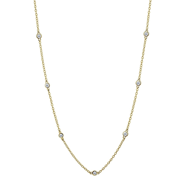 Yellow Gold Flashed Sterling Silver CZ Station Dainty Chain Necklace, 16 Inches