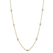 Yellow Gold Flashed Sterling Silver CZ Station Dainty Chain Necklace, 36 Inches