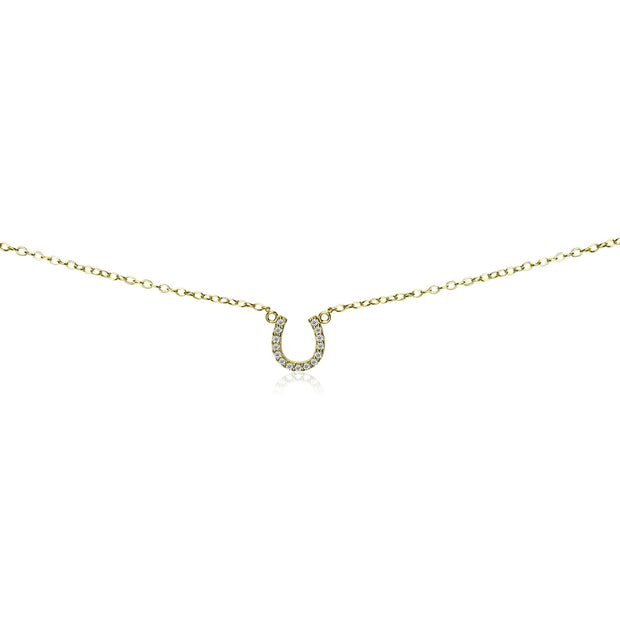 Gold Flashed Sterling Silver Cubic Zirconia Horseshoe Lucky Charm Dainty Choker Necklace