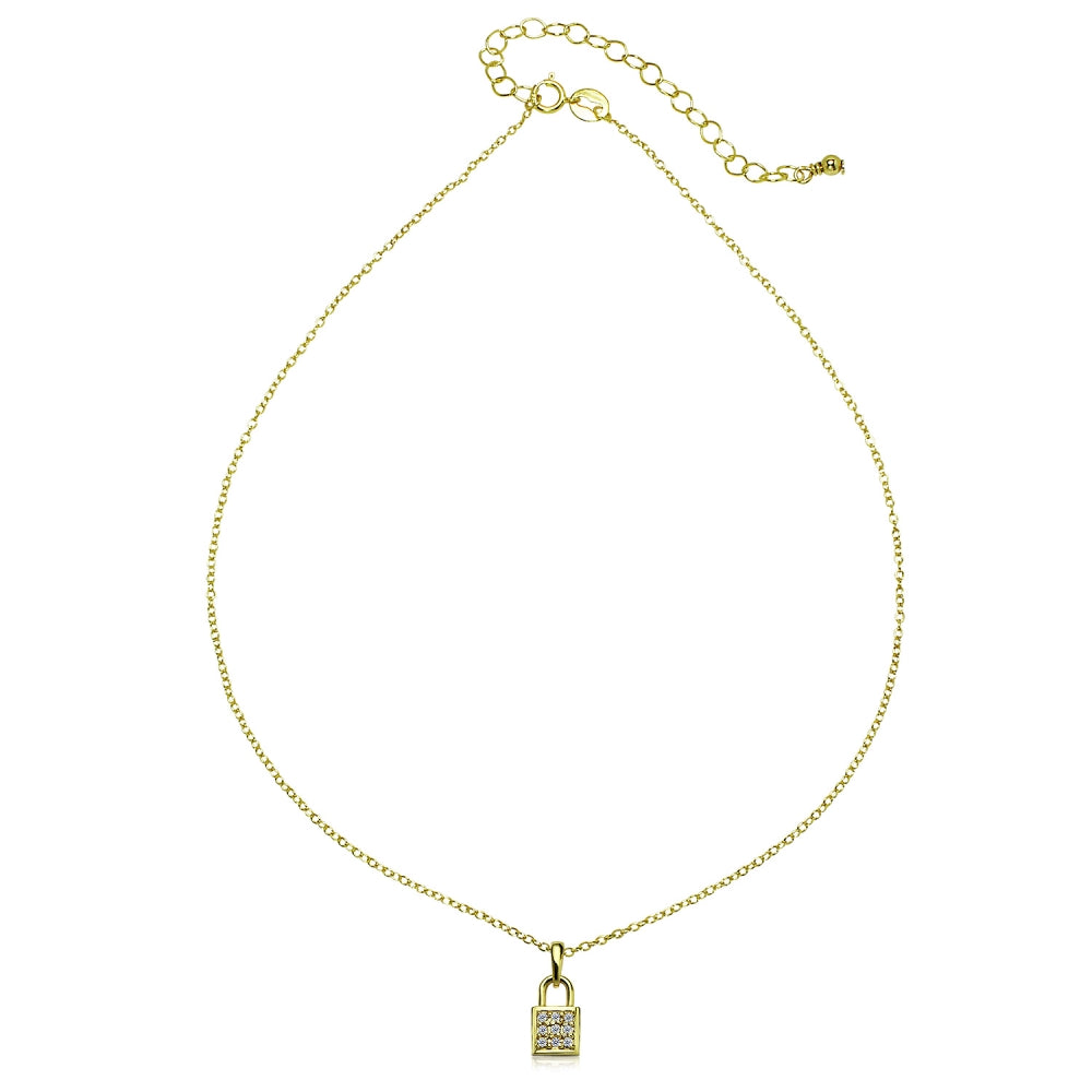 Yellow Gold Flashed Sterling Silver Cubic Zirconia Love Lock Dainty Choker Necklace-2