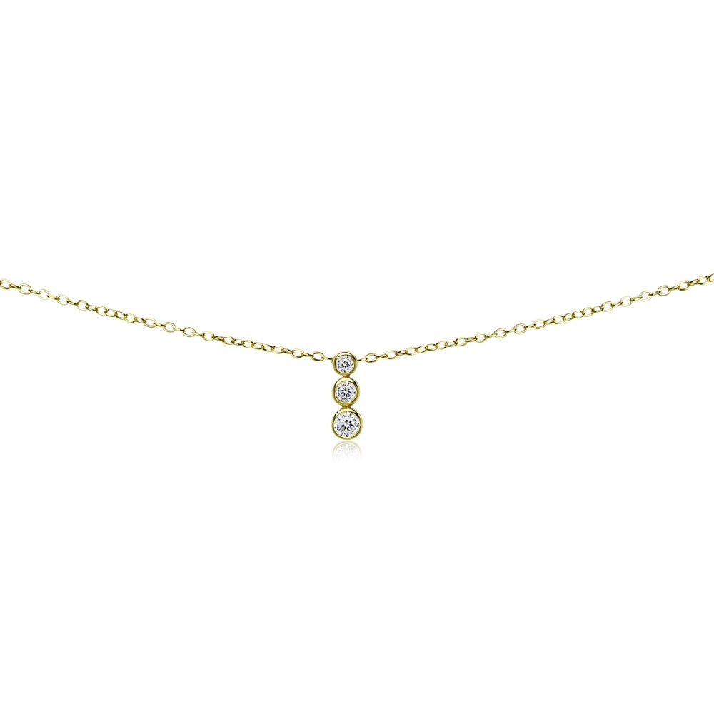 Yellow Gold Flashed Sterling Silver Cubic Zirconia Bezel-Set Circles Dainty Choker Necklace