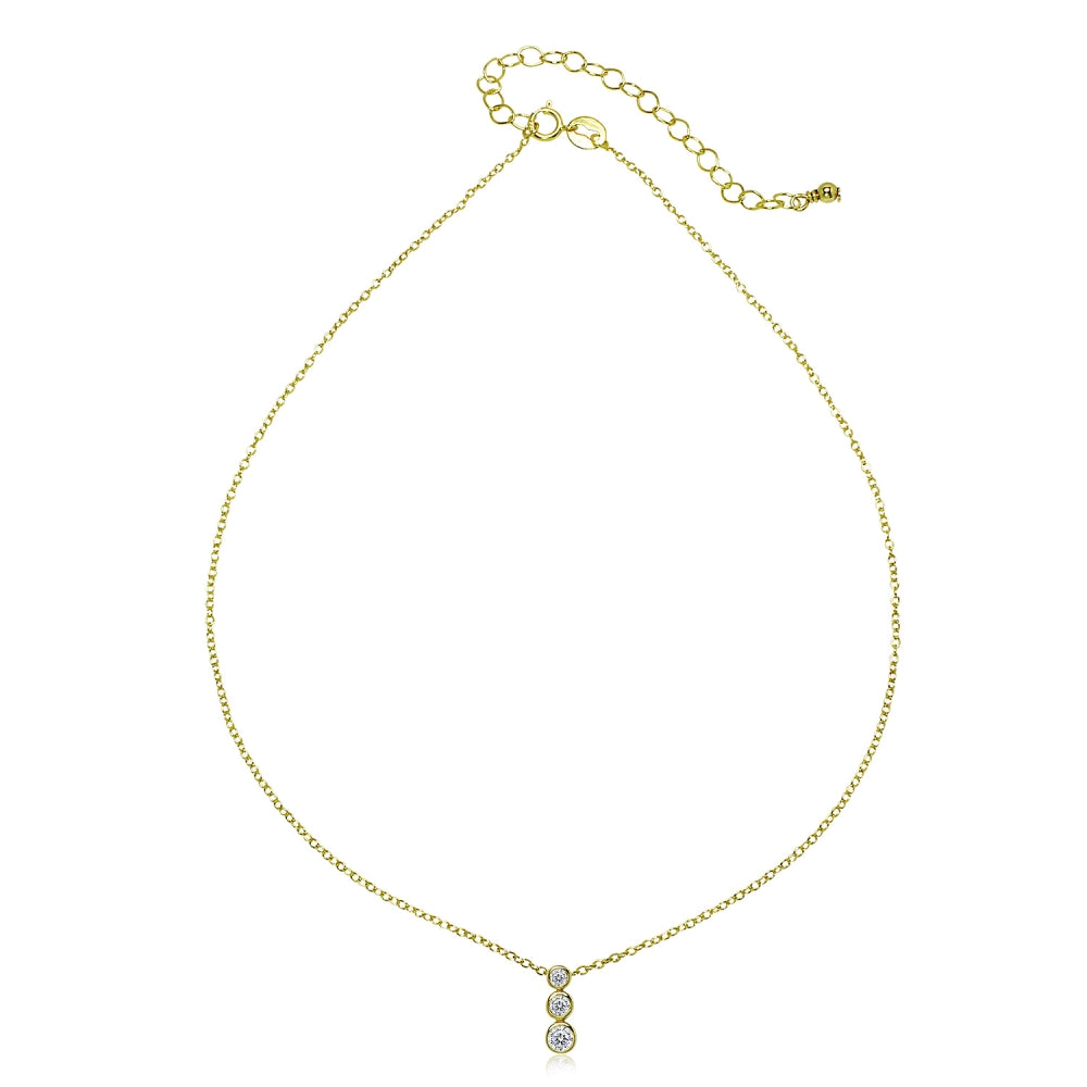 Yellow Gold Flashed Sterling Silver Cubic Zirconia Bezel-Set Circles Dainty Choker Necklace-2