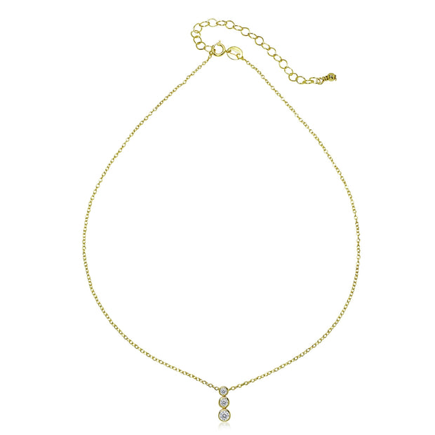 Yellow Gold Flashed Sterling Silver Cubic Zirconia Bezel-Set Circles Dainty Choker Necklace