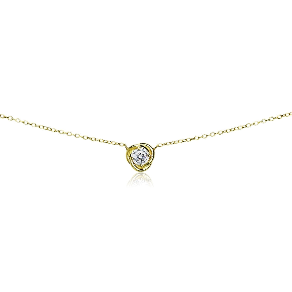 Yellow Gold Flashed Sterling Silver Cubic Zirconia Rose Dainty Choker Necklace