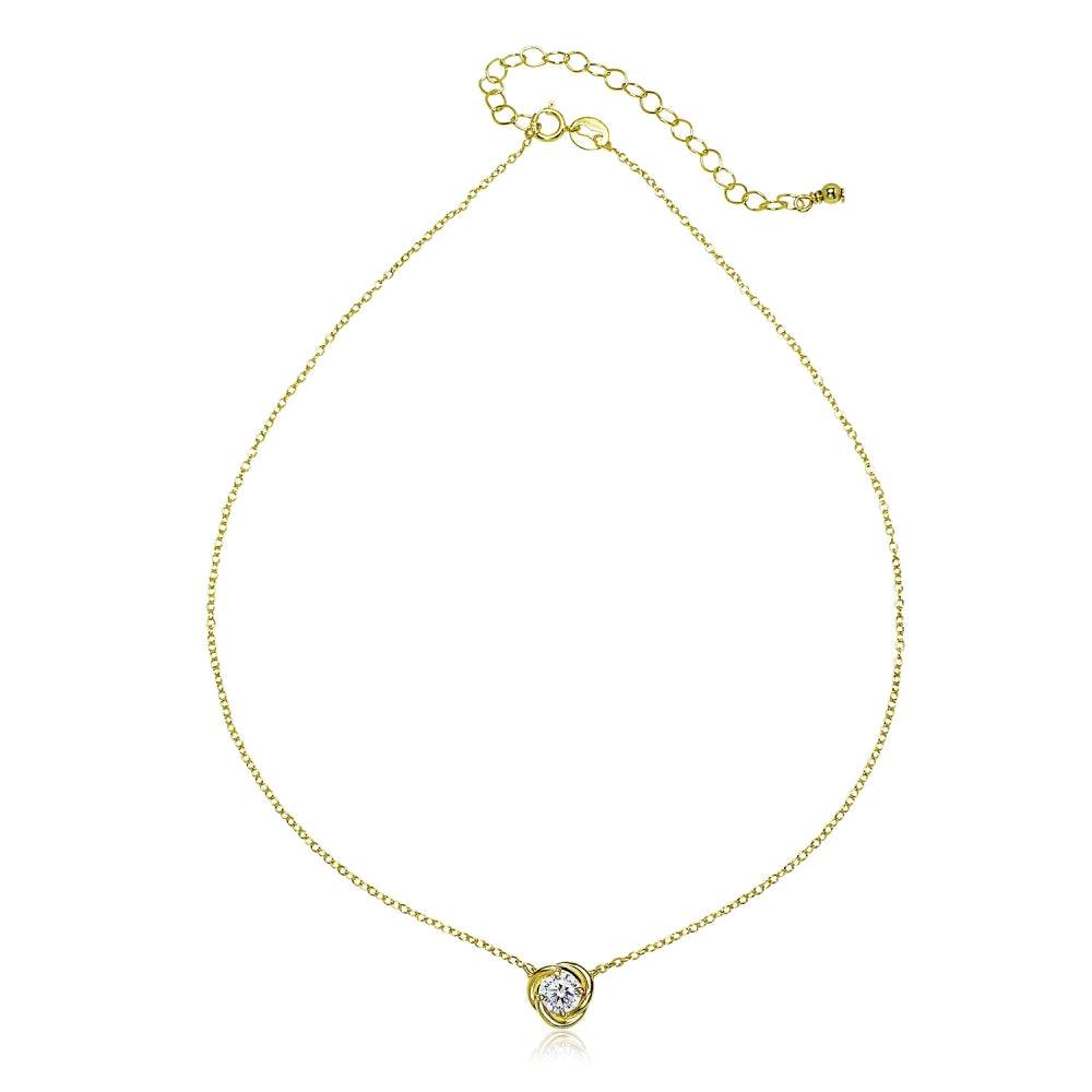 Yellow Gold Flashed Sterling Silver Cubic Zirconia Rose Dainty Choker Necklace-2